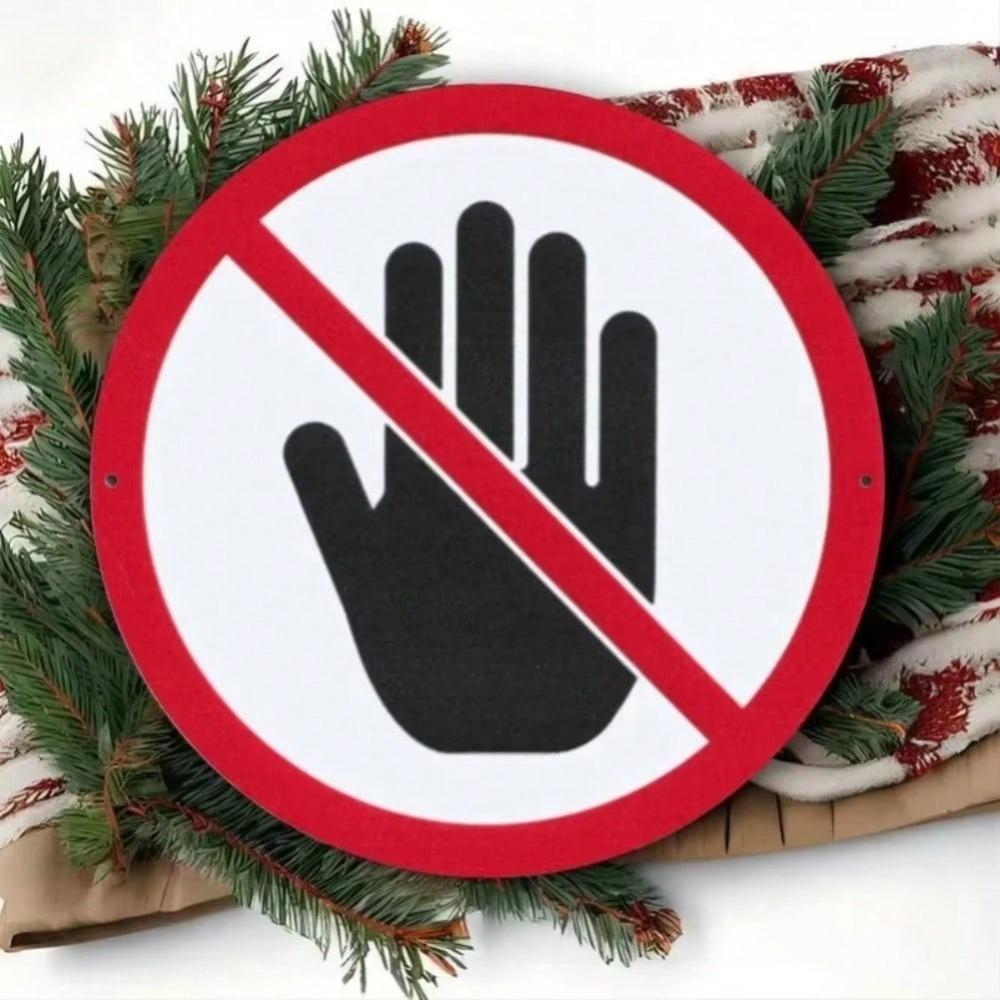 Prohibition Metal Sign Do Not Touch Round Wall Decor Red Hand Silhouette Halloween Home Decor