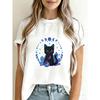 Женская повседневная футболка с коротким рукавом, белая, с принтом черной кошки с фазами луны и кристаллами, для повседневной носки и нарядов в магической тематике
