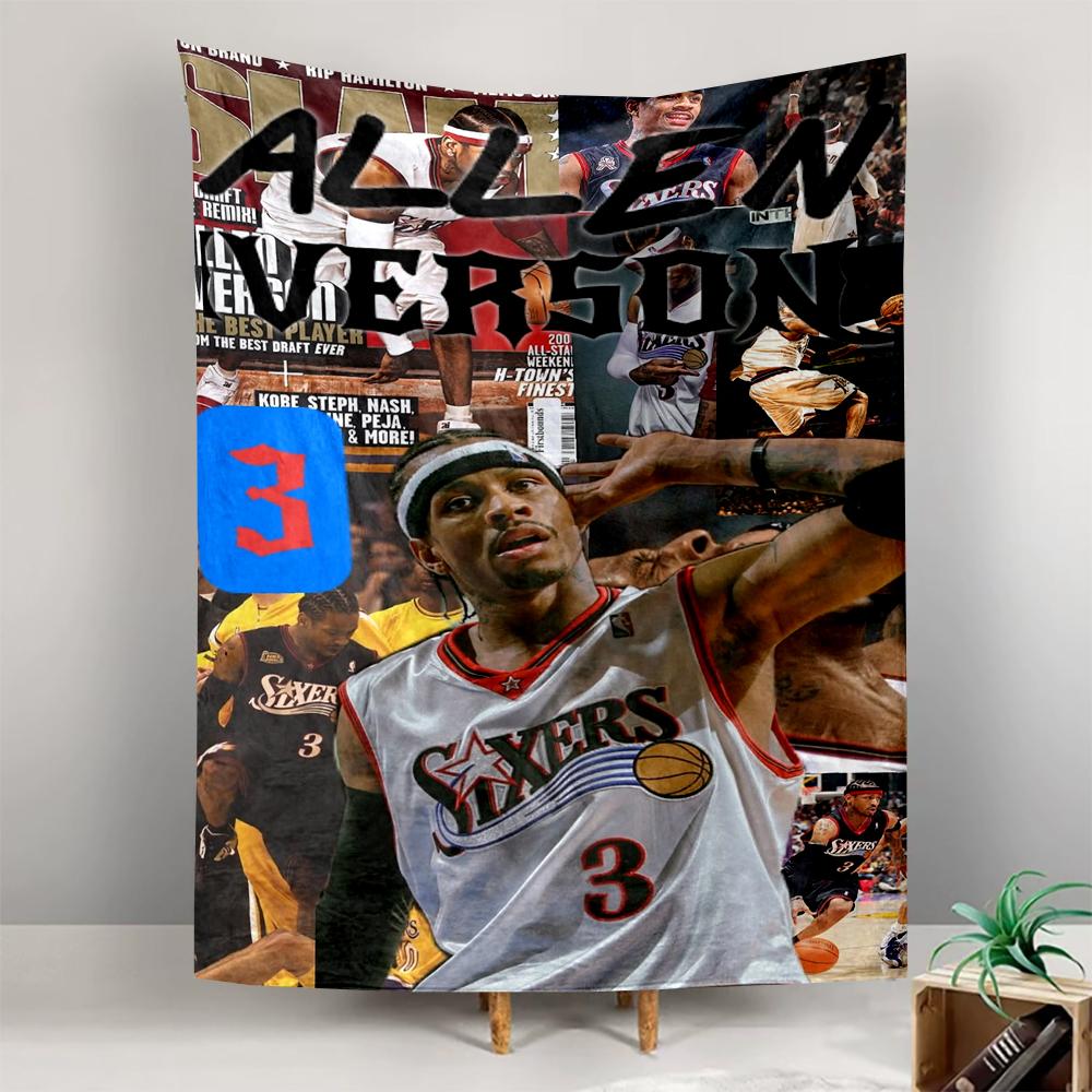 Tapestry Allen Iverson 76ers SLAM Magazine Collage Bold Graffiti Basketball Wall Hanging for Fan Cave Decor