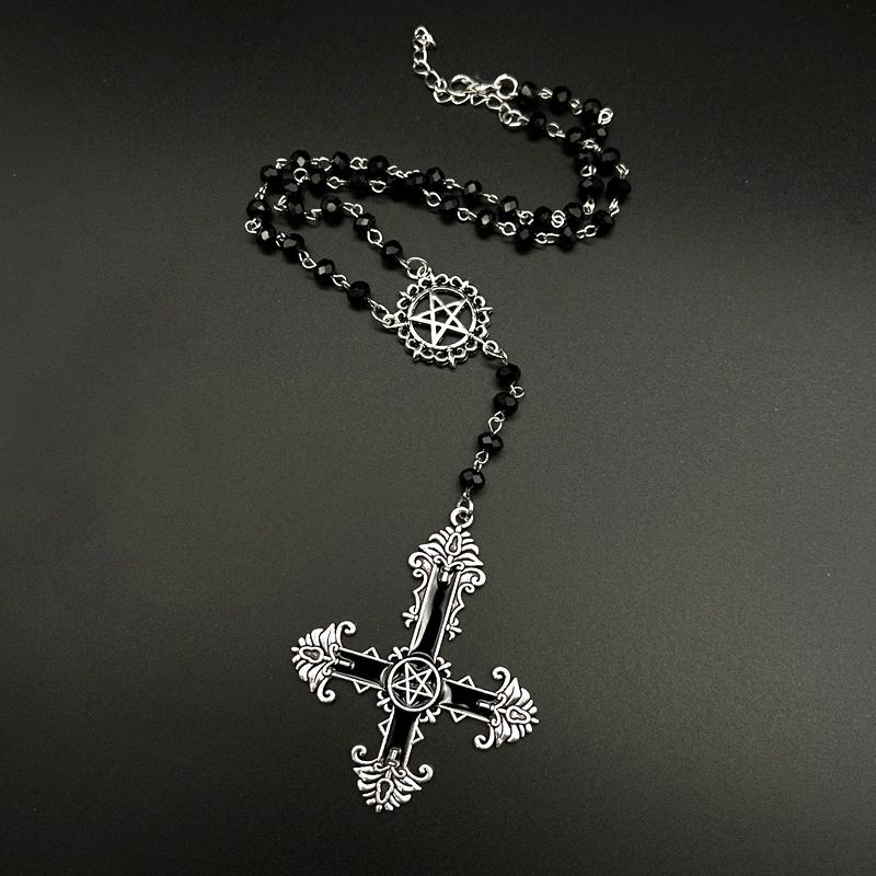 Pentagram Inverted Cross Rosary Baphomet Occult Gothic Sigil of Satanic Jewelry Devil Necklace Trad Goth Jewelry Gift Handmade