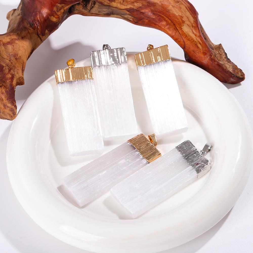 Натуральный неправильной формы квадратный гипсовый кристалл камень кулон ожерелье DIY ювелирные изделия