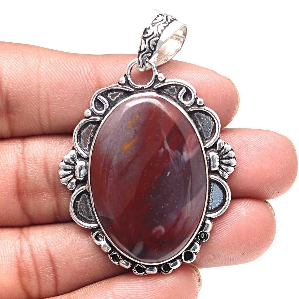 Pendant Banded Agate Gemstone Handicraft Valentine'Day Silver Jewelry 2.5"