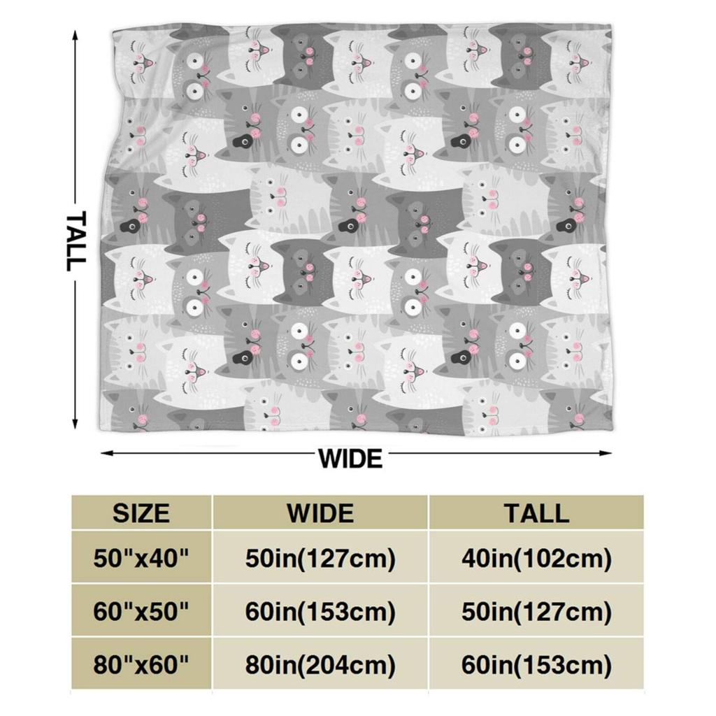 Cute Cat Design Flannel Fleece Throw Blanket 50x60 Inch Lightweight Soft Cozy for Bed Couch Sofa Chair Office Adult Kids Use