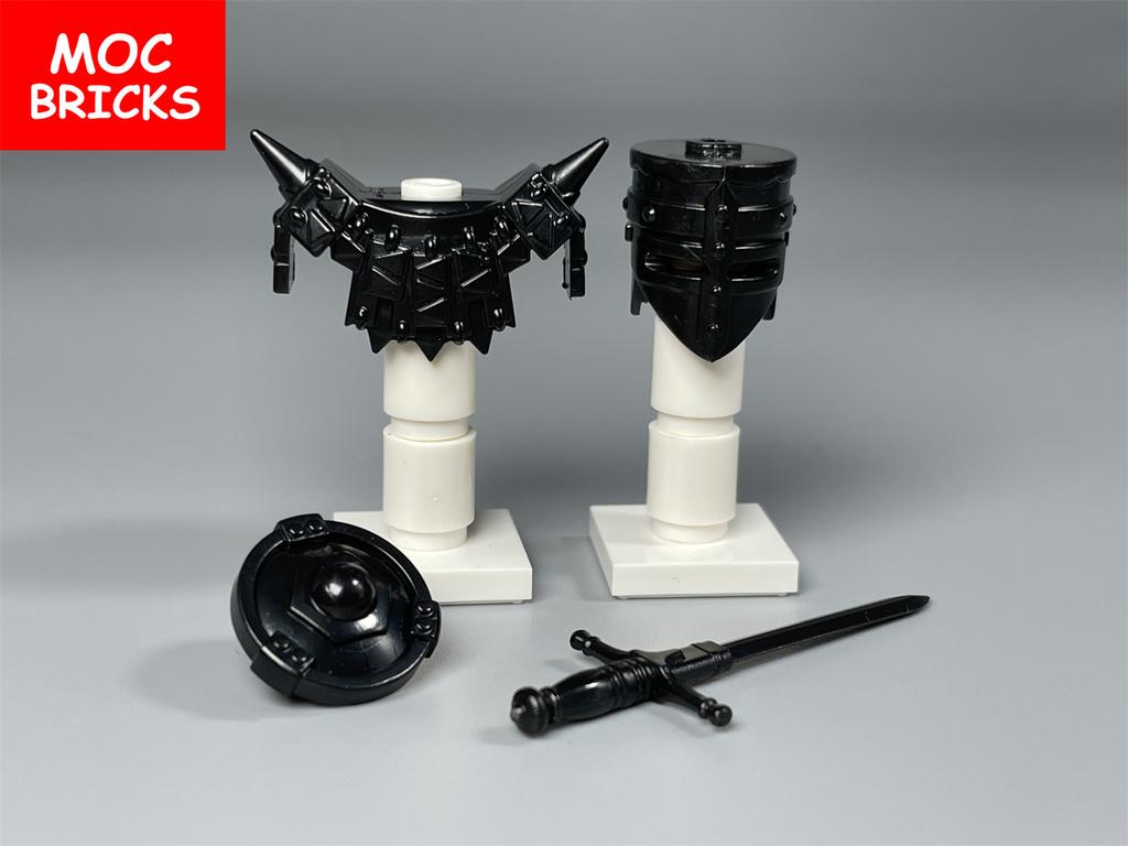 Одиночный MOC Кирпичи Черный Золотой Доспех Воин Средневековые Рыцари Рим Оружие Фигурка Образовательный Строительный Блок Подарки