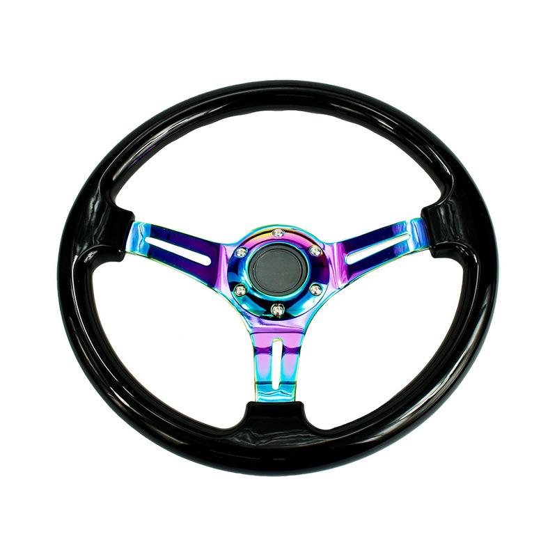 YOMI Universal Black White Car Sport Steering Wheel ABS Material 350mm 14 Inch With Chrome Spokes 6Holes