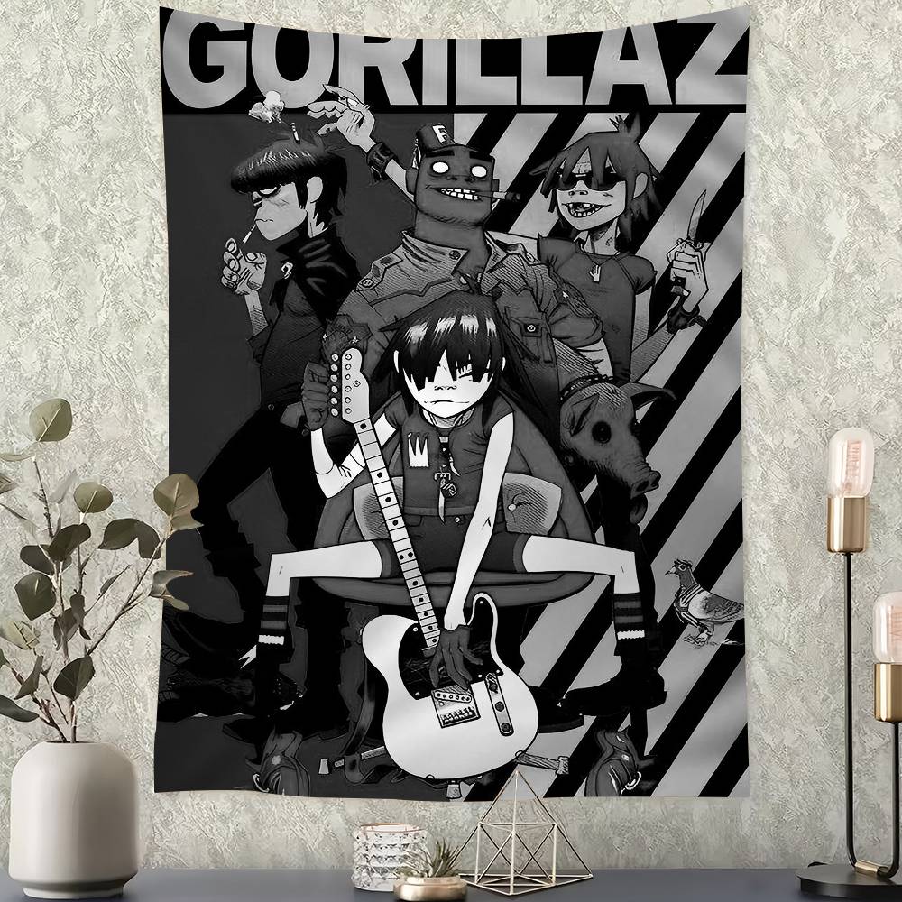 Retro Music GGorillazS Cartoon Tapestry Art Science Fiction Room Home Decor Wall Hanging Sheets