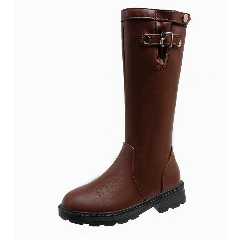 Winter Round Head Ladies Knee Length Boots 2024 Hot Sale New Wear Resistant Non-slip Solid Color Fashion Outdoors Women Shoes