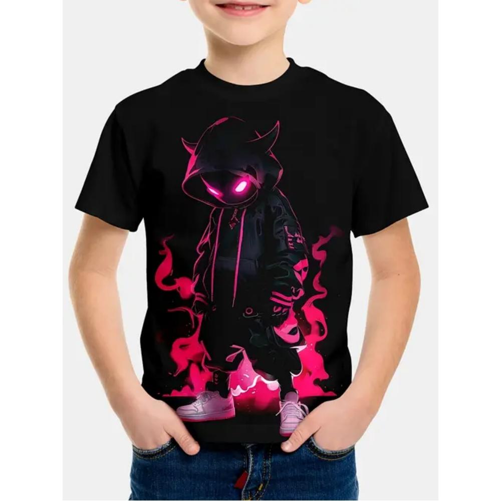 Children's and boys' clothing cool technology cartoon characters 3D printed pattern T-shirt outdoor casual short sleeved boys' T-shirt