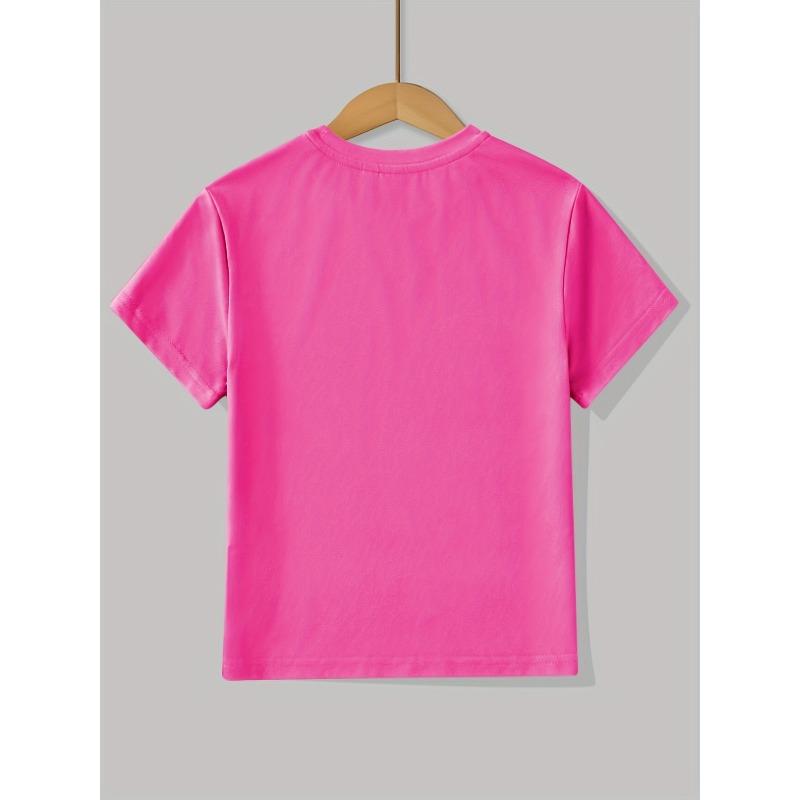 Girls Crewneck Short Sleeve T-Shirt, Floral Cat & Butterfly Print Soft Casual Tee