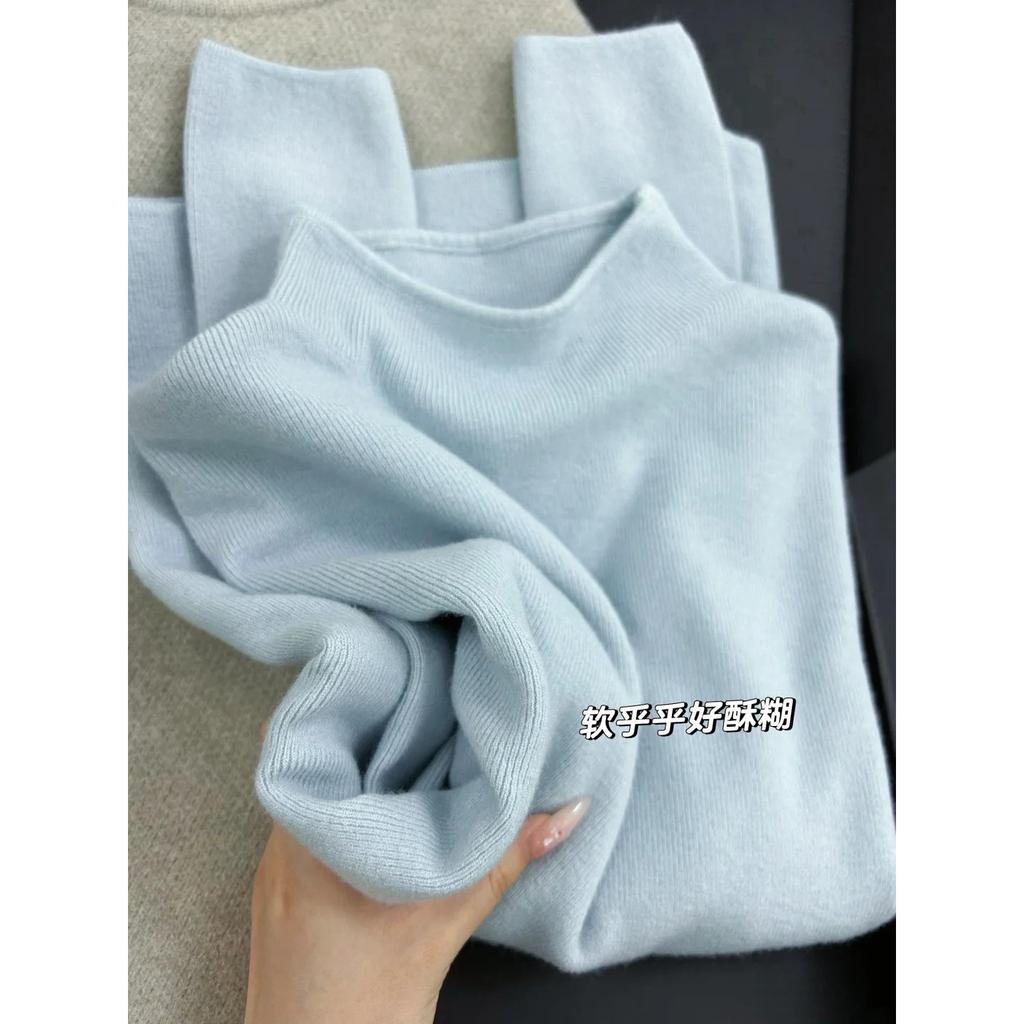 Milk Blue Inner Sweater Women's Autumn and Winter New Semi-turtleneck Knitted Bottoming Shirt, High-end Outer Wear Temperament Top