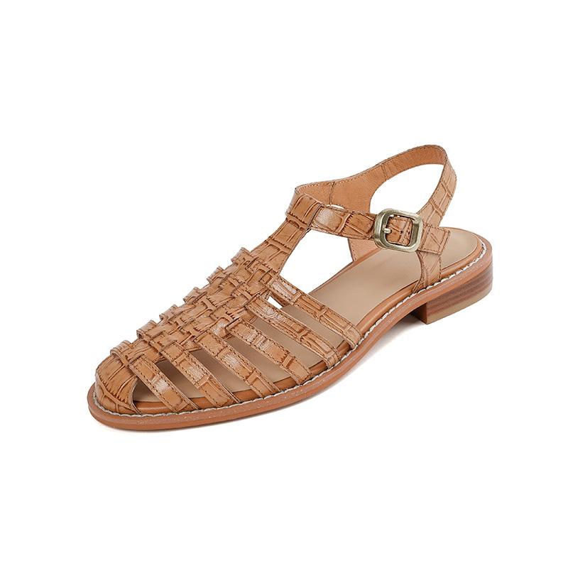 2024 Новые ретро полые женские сандалии из натуральной кожи качественные туфли на низком каблуке женские гладиаторы для отдыха повседневные рабочие римские туфли