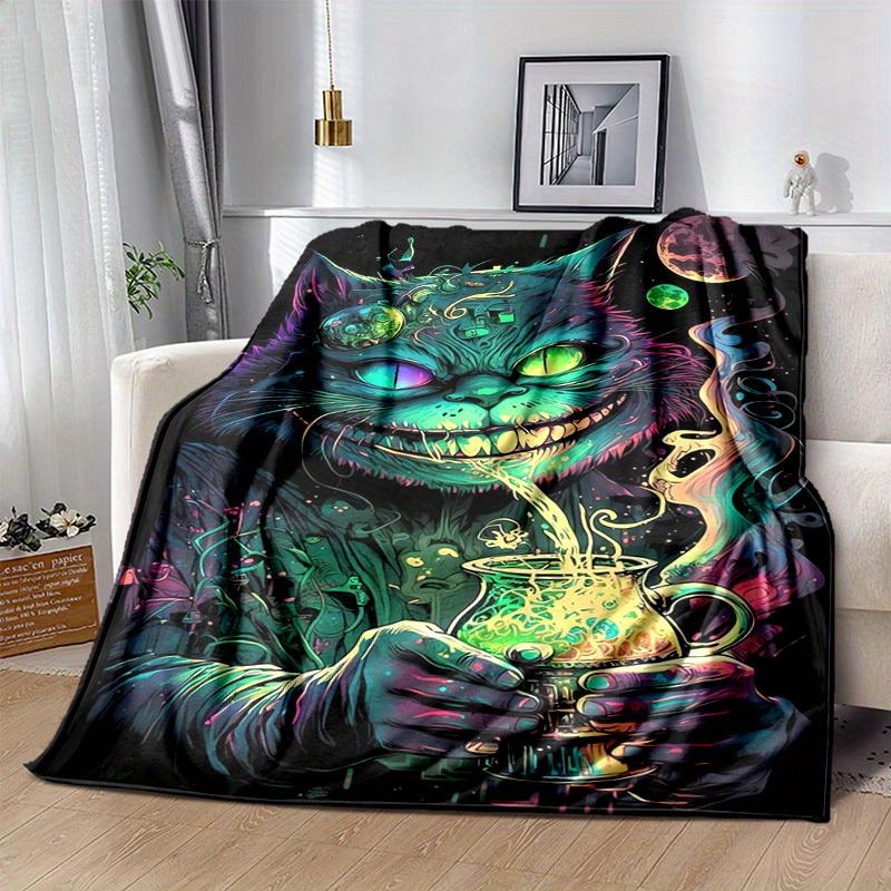 1PC Colorful Fantasy Cat Blanket - Seasonal, Home Decorative Throw, Soft Flannel Throw Blanket - Versatile & Cozy for Bedroom, Living Room,