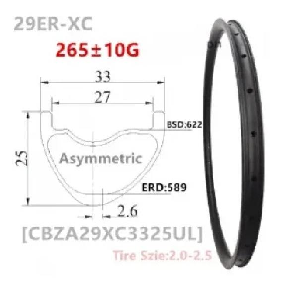 Carbonbeam Only 265g 29er MTB Asymmetric T1000 Wide Inner 30mm 27mm 25mm Mountain Bike Tubeless Hookless 29er Carbon MTB Rim