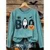 Barcode S XXL Women's casual sports long sleeve T Halloween BOO Spider pumpkin ghost pattern printed round neck long sleeves T Shirt Simple