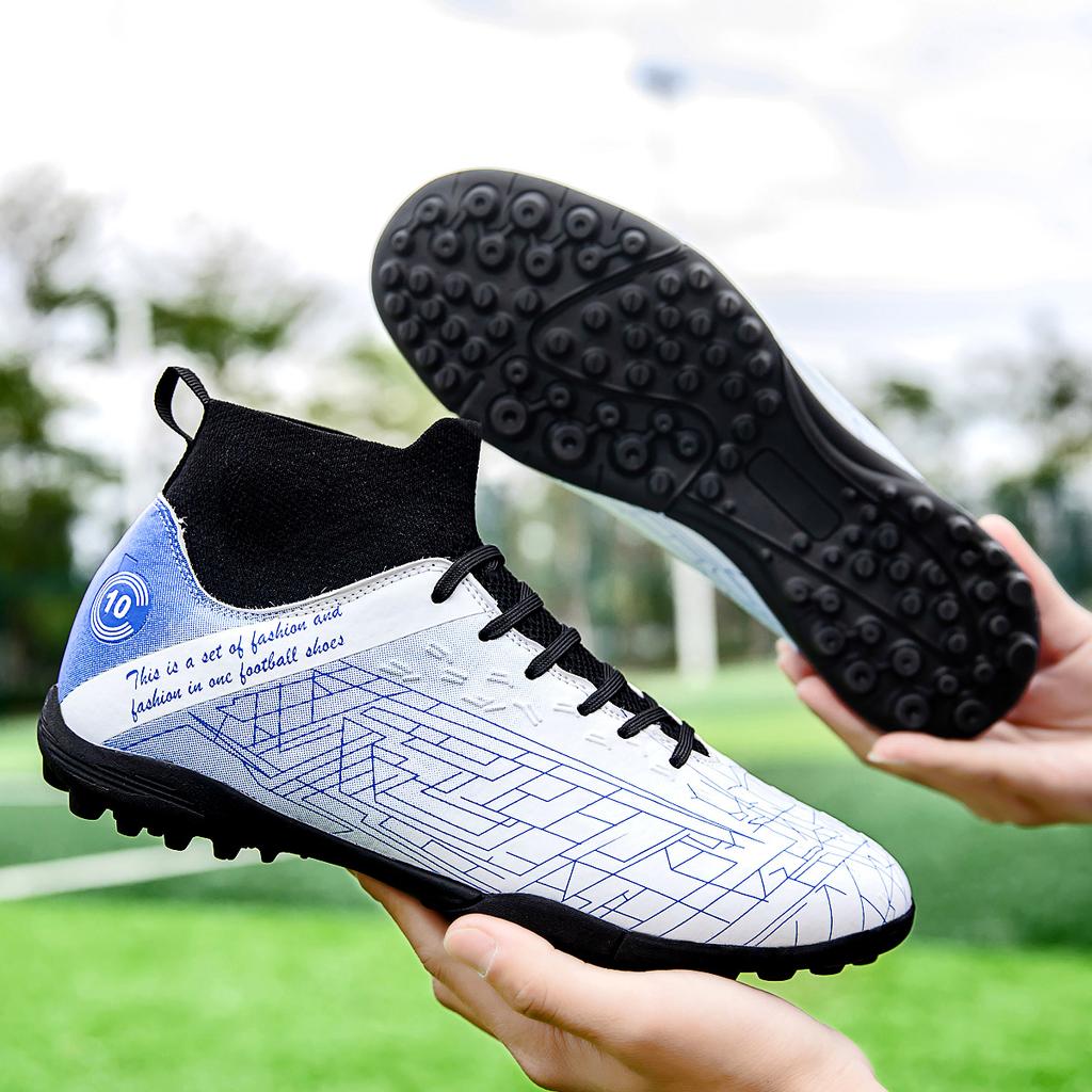Fashion Men's Soccer Shoes TF Non-Slip Turf Soccer Cleats Lace Up Training Shoe High Quality Lightweight Sneaker High Top Football Boots