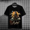 Men's T Shirt Japanese Samurai Cat Pattern Printed Tops Casual Unisex Tops Breathable Comfortable Summer New Oversized Clothing