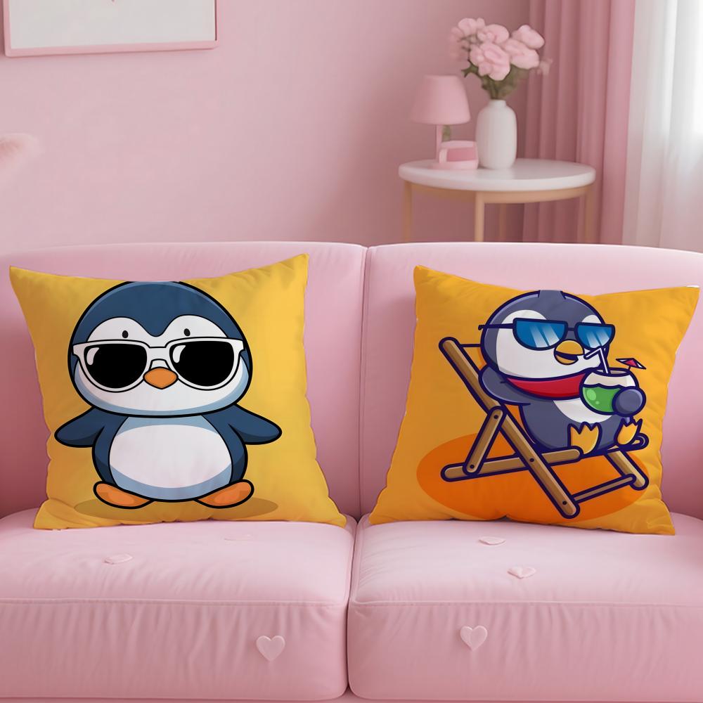 classic cartoon Cute Cartoon Penguin Cushion Cover Soft EasyWash Pillow Case Versatile for Couch Bed Travel and Office