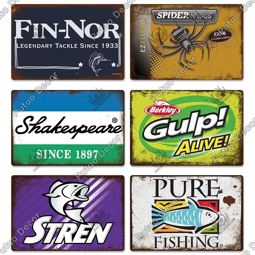 Putuo Decor Fishing Gear Retro Tin Sign Plaque Metal Plate Vintage Wall Art Poster Decoration for Tackle Shop Home Iron Painting