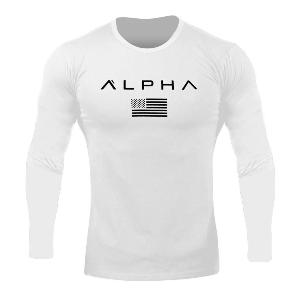 Men Long Sleeves Letter Printed T-Shirt Fitness Tees Outdoor Sport Running Climbing Tights Bodybuilding Muscle Gym Train Compression Shirt
