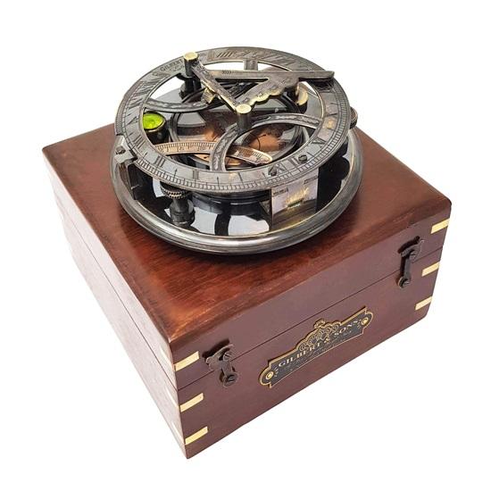 Brass Nautical  5 inches Large Sundial Compass in Rosewood Case Top Grade Calibrated  Gift