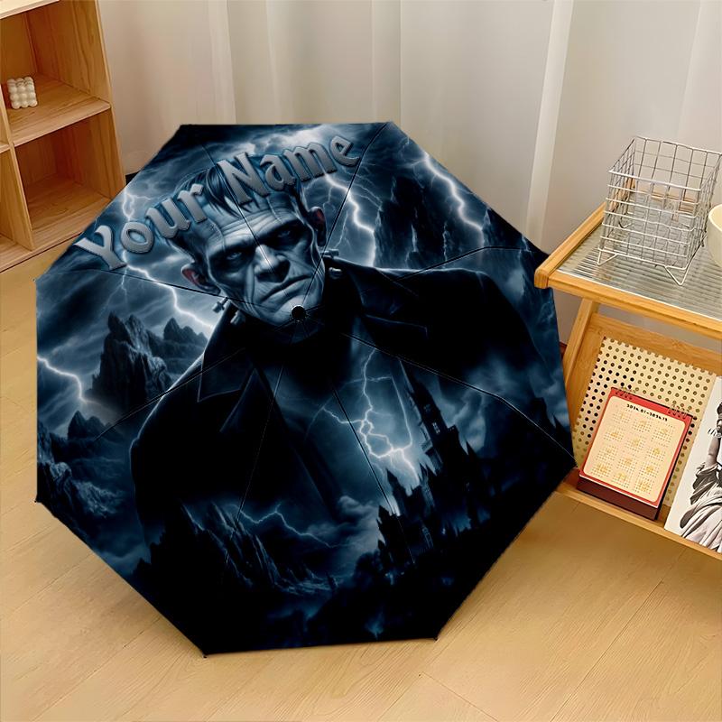 Custom Text Automatic 8 Bone Umbrella, Portable Sun Rain Protection UmbrellaFrankenstein's Monster