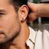 Vnox Copper Black White Zircon Stud Earrings for Men Women, Gold Silver Color Pierced Earring, 7x8.6mm Minimalist Jewelry Gifts
