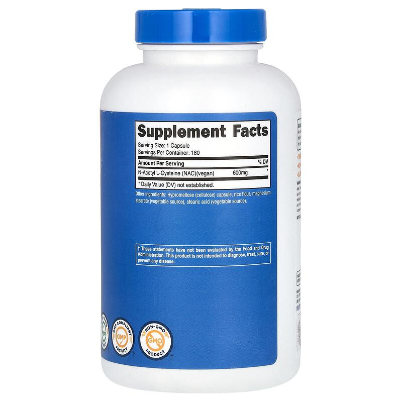 NAC, Vegan N-Acetyl L-Cysteine, 600 mg, 180 Capsules