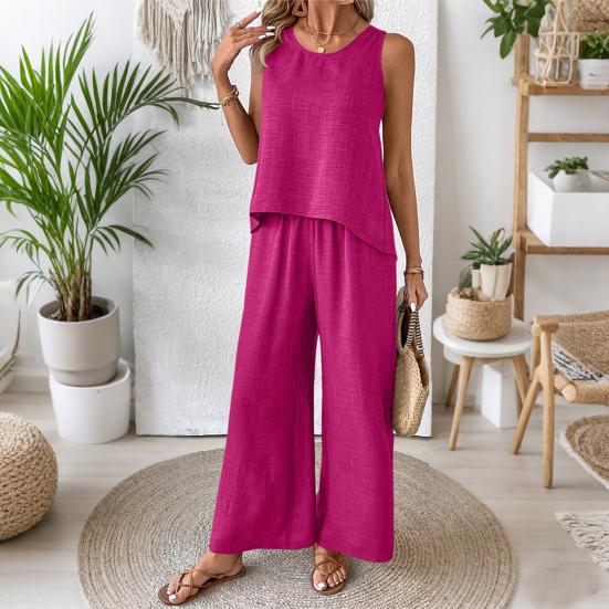 Женский комплект из двух предметов для отдыха, летний топ без рукавов с вырезом сзади и широкие брюки, повседневная одежда для отпуска и путешествий