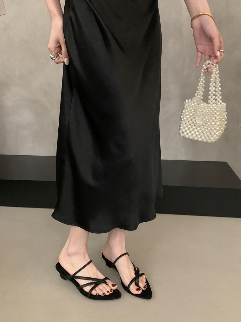 Французские сандалии на толстом каблуке с ремешком, туфельки феи, новинка лета 2025 года, с юбкой, серебристые римские туфли с открытым носком