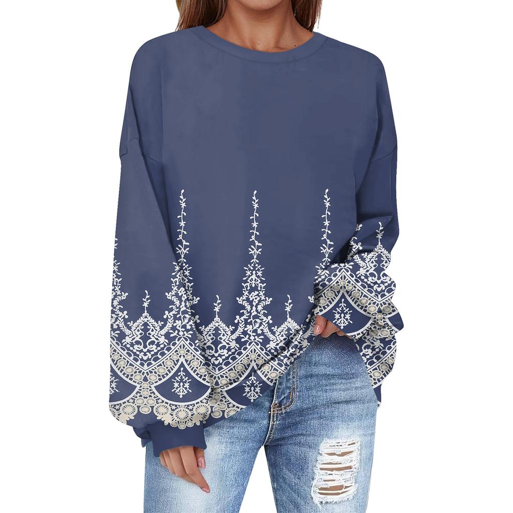 Толстовка большого размера для женщин с круглым вырезом и принтом, с длинным рукавом, толстовка