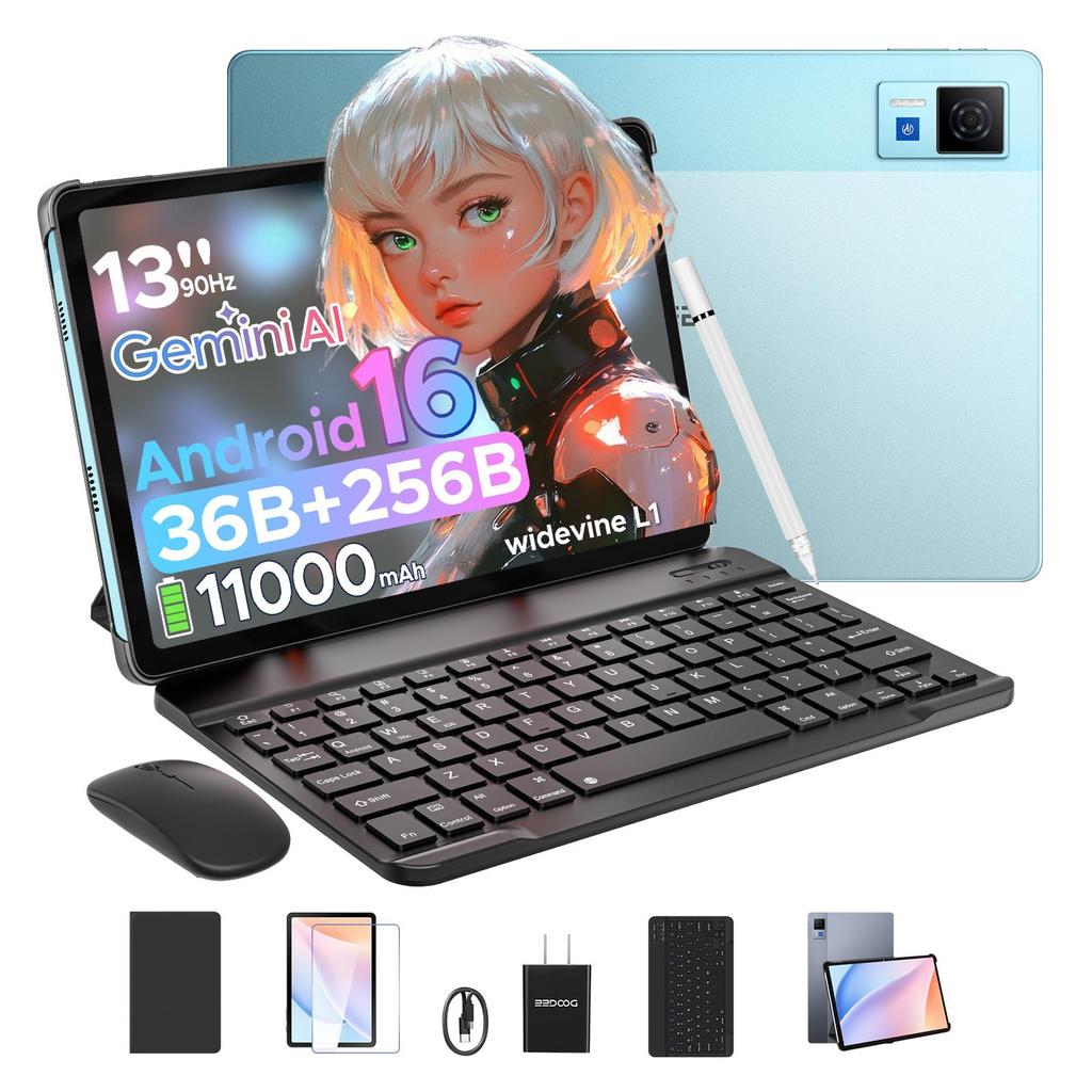 DOOGEE U13 Android 16 Tablet 13 inch Tablets, 32GB RAM+256GB ROM(2TB TF), 11000mAh Tablet with Keyboard Mouse Pen Case