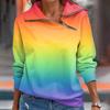 Женский осенне-зимний топ с застежкой-молнией, повседневный топ с длинными рукавами градиентного цвета