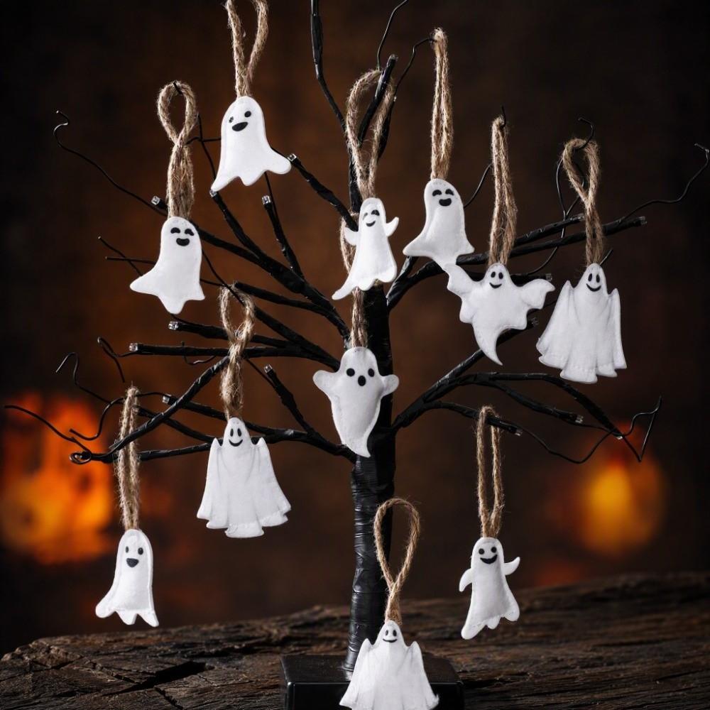 24PCS Hangable Halloween Ghost Hanging Decoration Ghost Felt Pendant Halloween Home Festival Decor