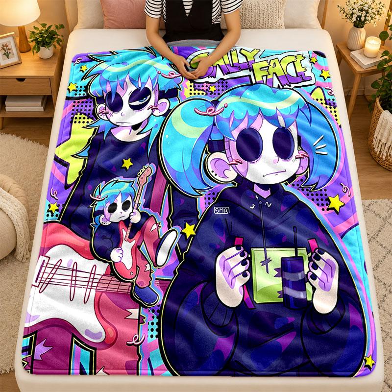 Flannel BlanketSally Face Warm Soft Throw Blanket for Indoor Sofa Bed Living Room Use