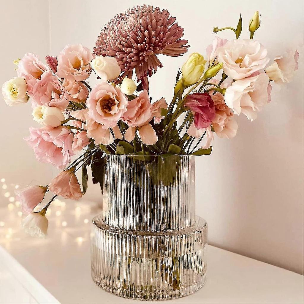 Ваза из прозрачного стекла, ребристая ваза, рифленая стеклянная ваза, ваза для цветов, современная ваза для украшения интерьера, декоративная ваза