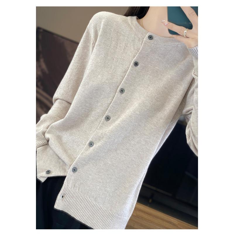 Spring and Autumn Women's Cardigan Solid Color Round Neck Single-breasted Knitted Bottoming Women's Sweater Jacket