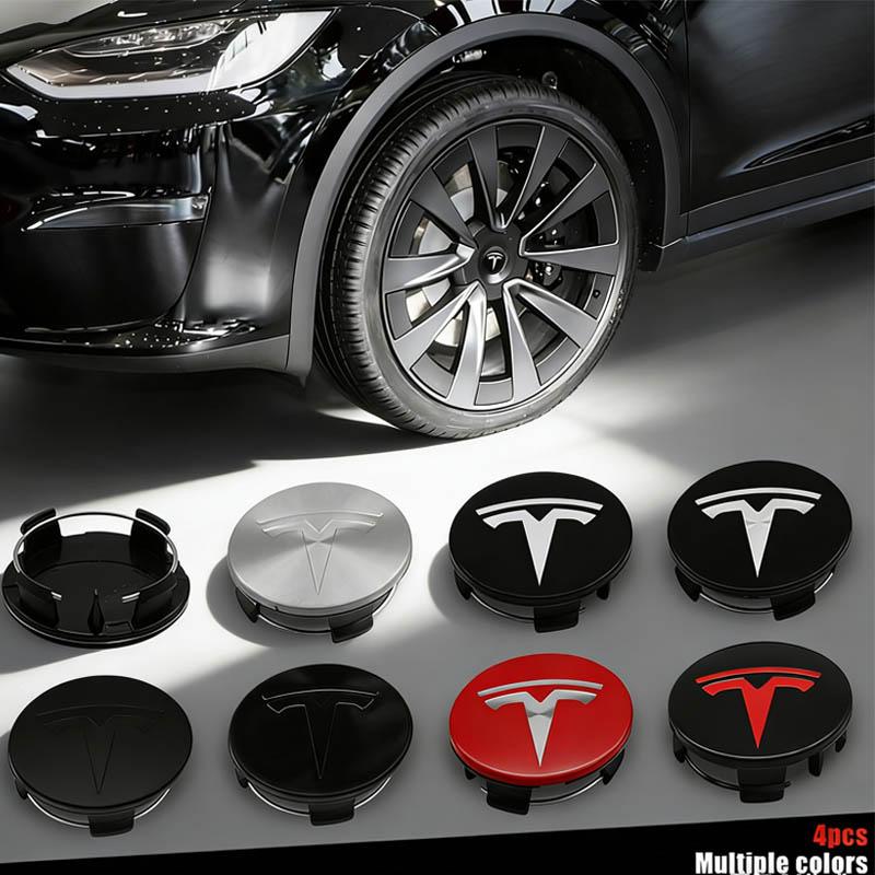 4Pcs Black Silver 56mm Car Wheel Center Caps Hub Cover For Tesla Model 3/Y/S/X Tesla Logo Hub Caps Wheel Hub Covers Accessories