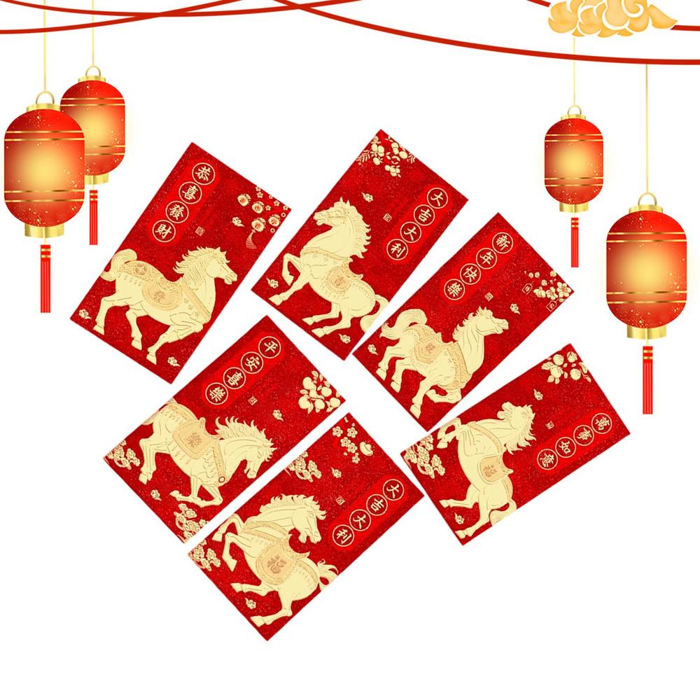 Red Envelopes 2026 Year Of The Horse Gold Foil Embossing Chinese Traditional Money Red Envelope Pockets For Marriage Engagement
