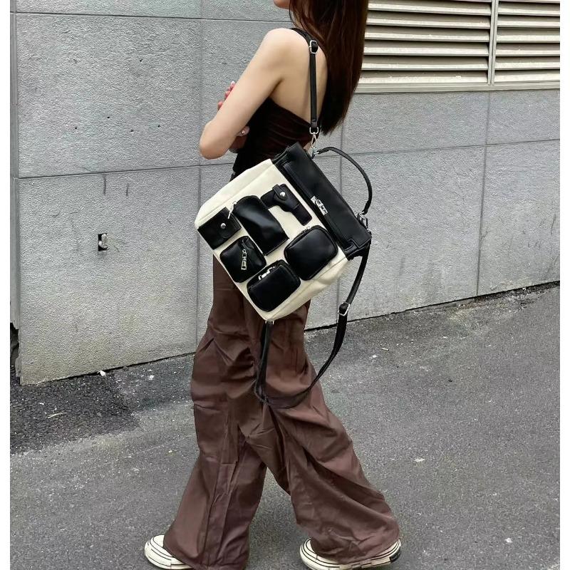 Дизайнерский мотоциклетный рюкзак с несколькими карманами унисекс из холста, школьная сумка, сумки для документов, сумки через плечо для женщин, лидер продаж