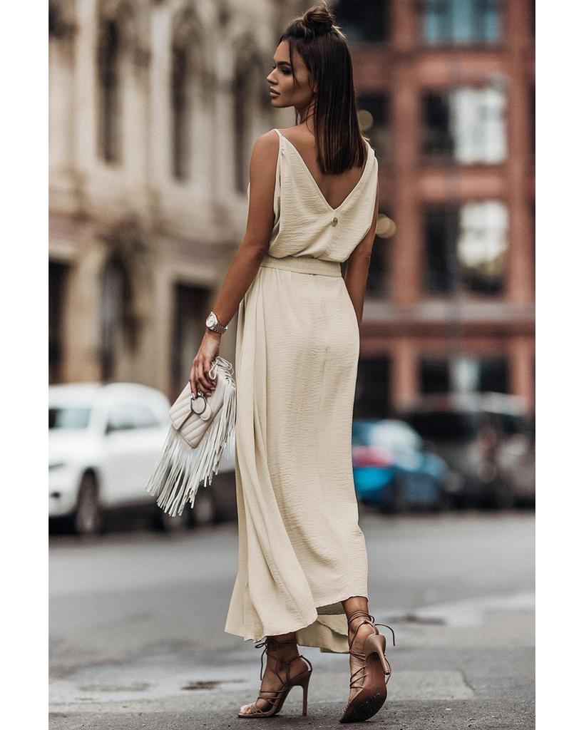 Azura Exchange Платье макси без рукавов с V-образным вырезом и эластичным поясом