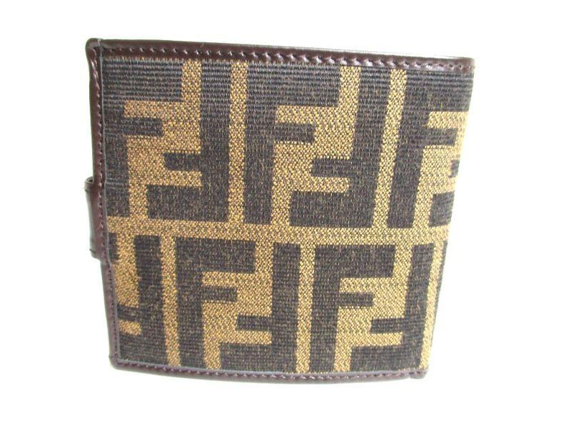 Authentic FENDI Zucca Dark Brown Canvas Leather Bifold Wallet Compact Wallet #9777  Refurbished
