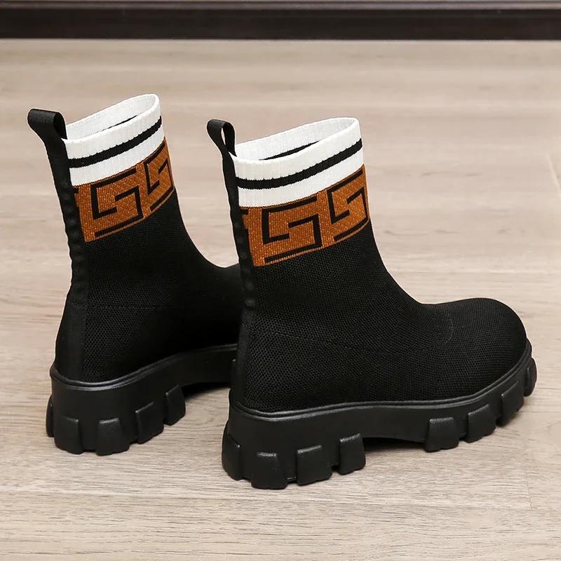 2024 Autumn Winter New Couple Socks Shoes Women Thick-soled Casual Large Size Net Black Knitted Short Boots Women Botas De Mujer