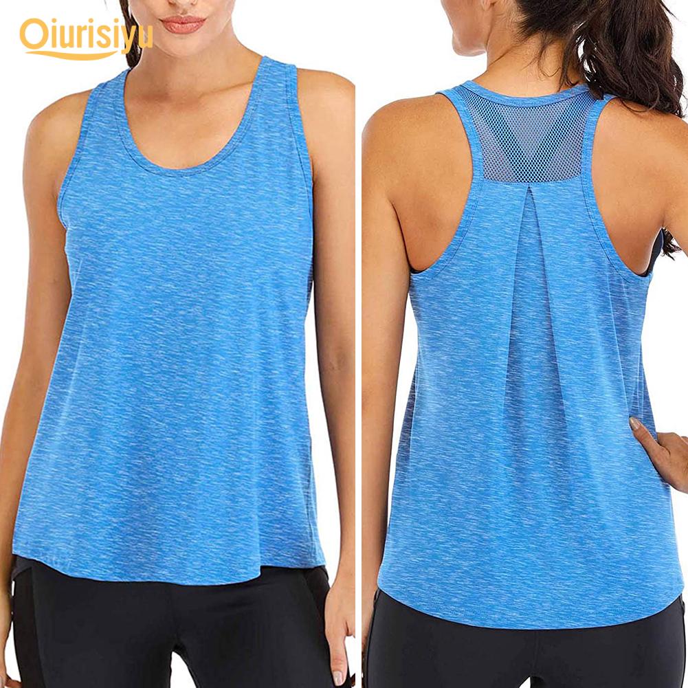 Women Solid Color O Neck Sleeveless Quick Dry Raceback Vest