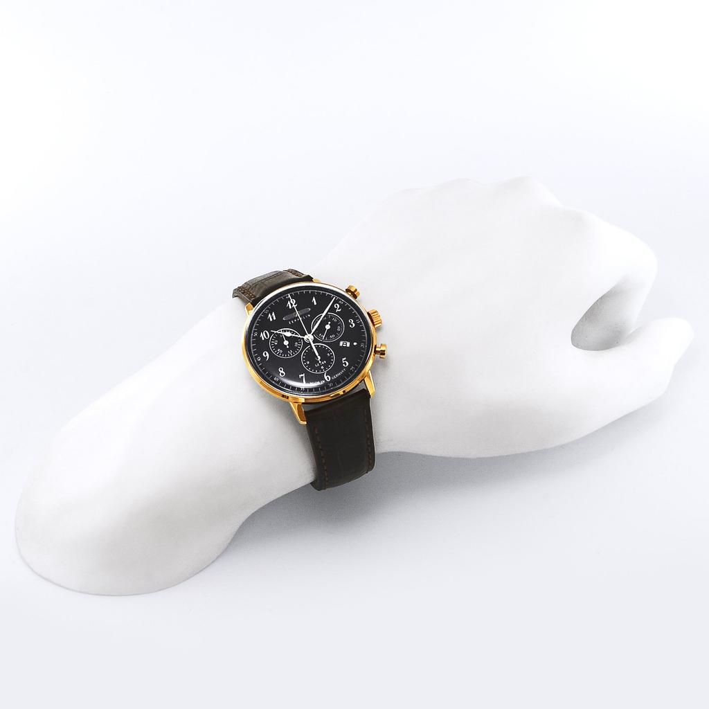 Часы Hindenburg, серый циферблат, нержавеющая сталь, кварцевые, немецкие, 70842, коричневые [Zeppelin] 39,5 мм, мужские [Товар]