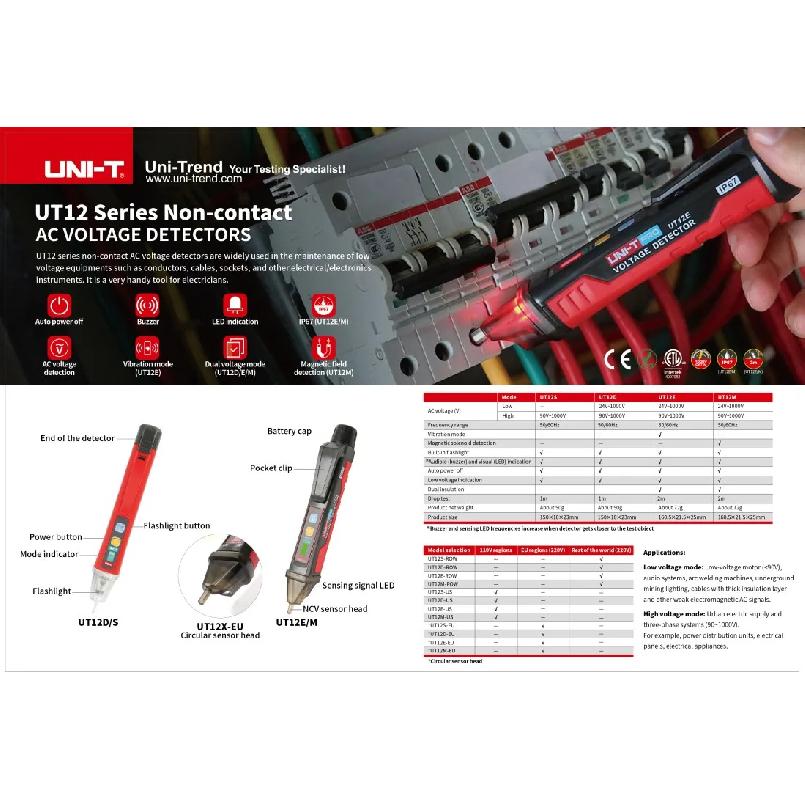 UNI-T UT12D UT12E UT12M Non Contact Voltage Detector Pen High and Low Dual Mode 1000V Electric Pencil Volt Tester