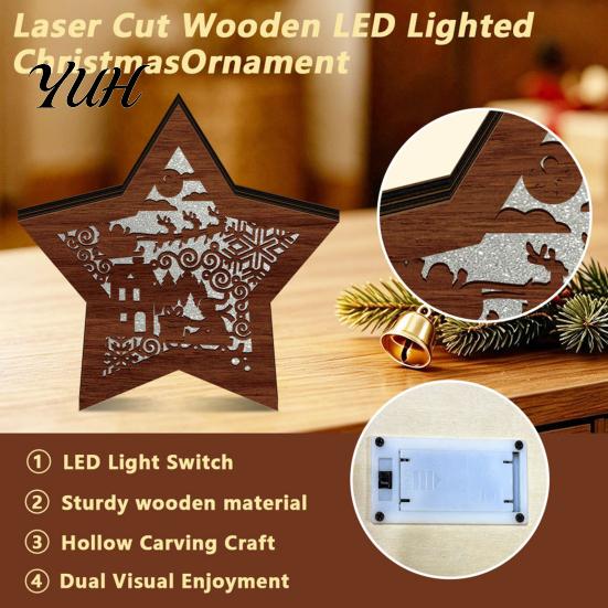 Festive Home Decor 3D Wooden LED Christmas Night Light, Hollow Carved Tabletop Seasonal with Warm Glow, Holiday And Office Decoration Light Lamp