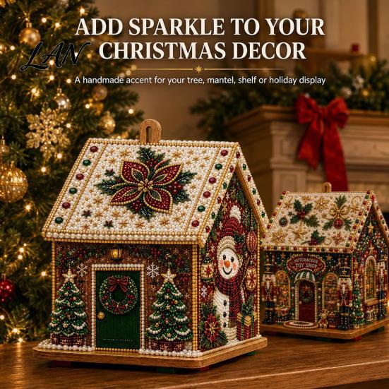 3D Cabin Craft House Christmas Faux Pearl Art Kit, DIY Handmade Rhinestone Painting Kit Relaxing Activities for Adults Adults, Tabletop Xmas