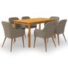 Dining Set - vidaXL - 7 Pcs - Solid Acacia Wood - Woven Resin - Comfortable and Durable