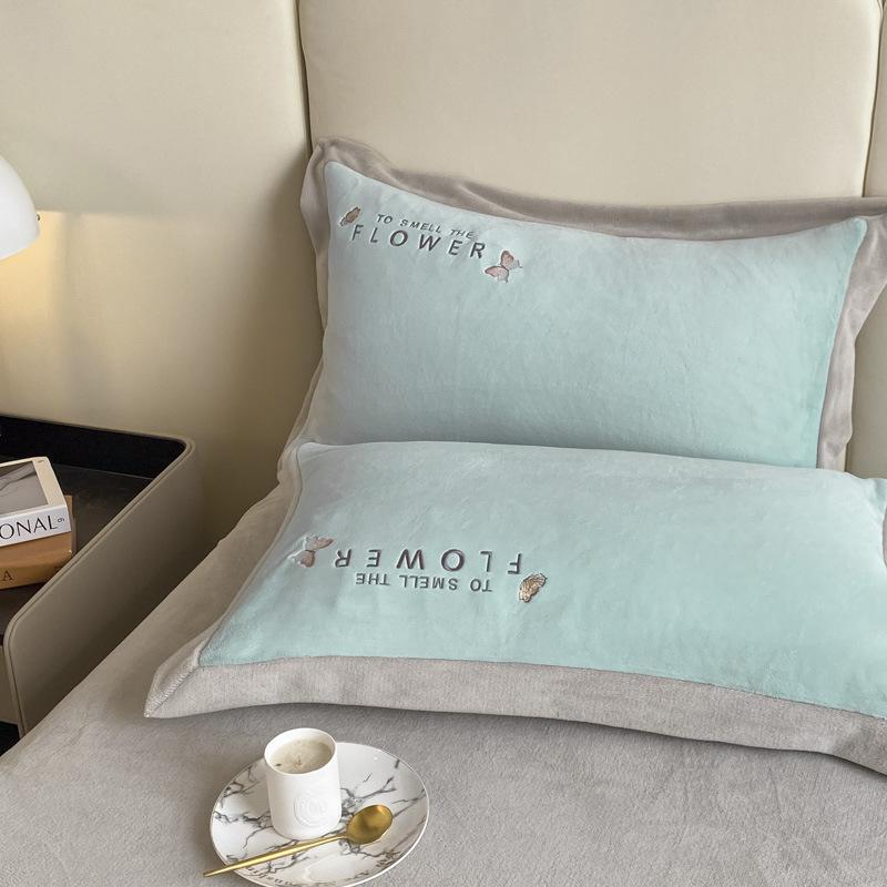 Light Luxury Autumn and Winter Milk Velvet Four-piece Bed Sheet Quilt Cover Bed Coral Velvet Embroidered Quilt Cover Warm Thickened Flannel
