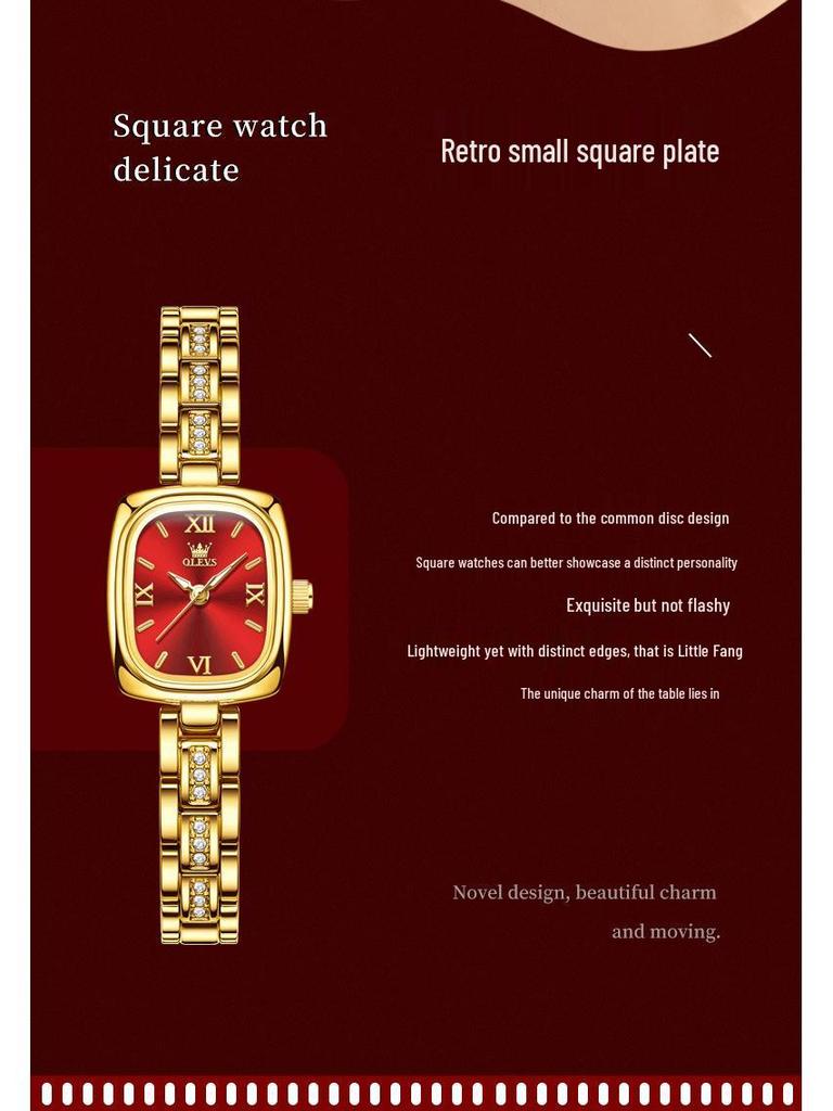 OLEVS Женские изысканные минималистичные часы-браслет с квадратным циферблатом в стиле ретро, кварцевые